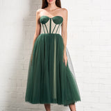 Strapless Puffy Midi Tulle Dress