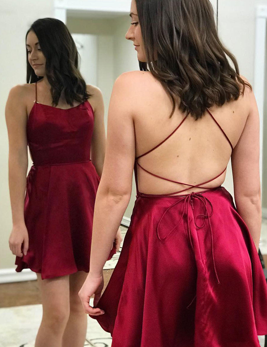 Gloria |A-line Spaghetti Straps Satin Homecoming Dress