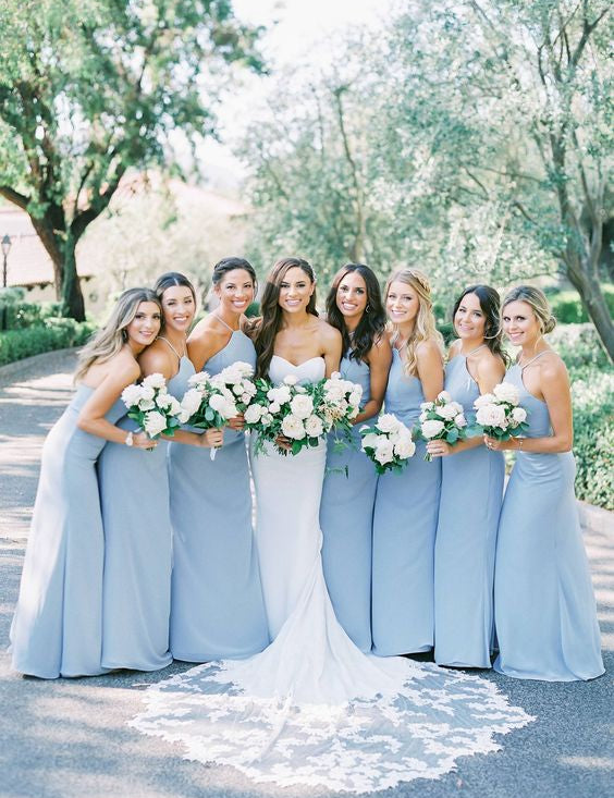 Charming A-Line Halter Sky Blue Chiffon Long Bridesmaid Dresses