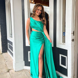 Shannon |Charming Mermaid One Shoulder Satin Prom Dresses with Slit