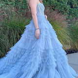 Jazlyn |Princess A-line Strapless Tiered Tulle Prom Dress