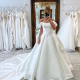 Elly | Elegant A-Line Off the Shoulder White Satin Wedding Dresses