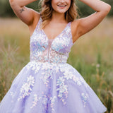 Davina | Lace Plunge V Backless A-Line Short Homecoming Dress