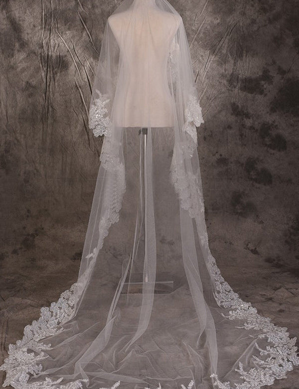 Vintage One Tier Lace Edge With Tulle Wedding Veil