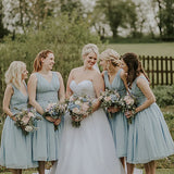 Dusty Blue A-Line Mid-Calf Ruched Chiffon Bridesmaid Dress