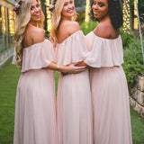 A Line Long Chiffon Off the Shoulder Mix And Match Bridesmaid Dresses