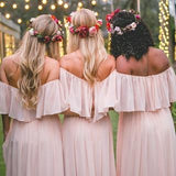 A Line Long Chiffon Off the Shoulder Mix And Match Bridesmaid Dresses