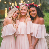 A Line Long Chiffon Off the Shoulder Mix And Match Bridesmaid Dresses