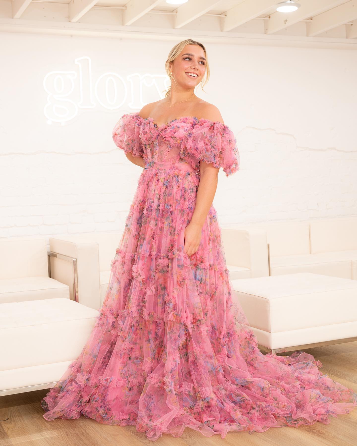 Sydney |A Line Off The Shoulder Floral Tulle Prom Dress