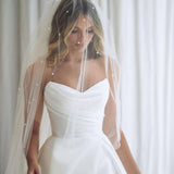 Janalee | A-Line White Sleeveless Satin Wedding Dress With Side Slit