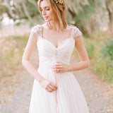 A-line Chiffon Cap Sleeves Wedding Dress with Appliques