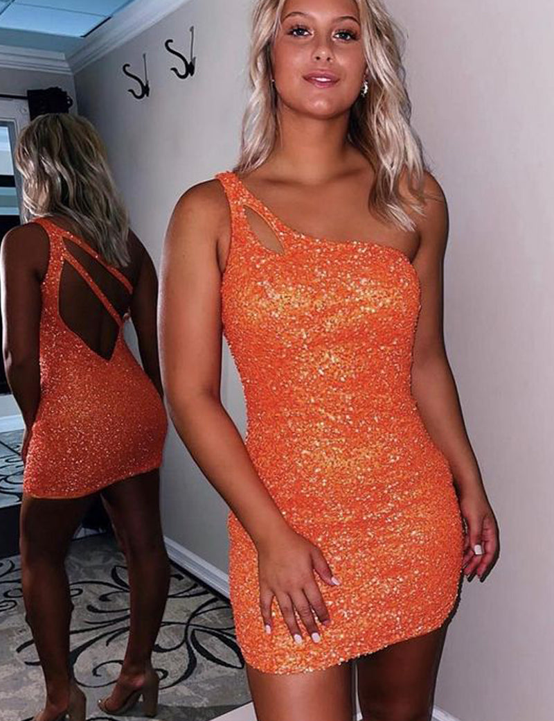 Magdalene |Bodycon One Shoulder Sequins Homecoming Dress