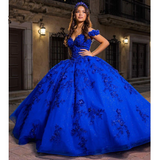 Royal Blue Quinceanera Dresses Off the Shoulder Puffy Ball Gown