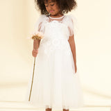 Cascade Mesh Sleeves Lace Flower Girl Dress