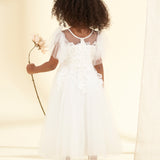 Cascade Mesh Sleeves Lace Flower Girl Dress