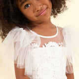 Cascade Mesh Sleeves Lace Flower Girl Dress