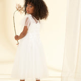 Cascade Mesh Sleeves Lace Flower Girl Dress