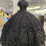 Black Ball Gown Off the Shoulder Quinceañera Dresses with Bow Knot