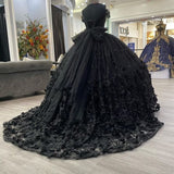 Black Ball Gown Off the Shoulder Quinceañera Dresses with Bow Knot