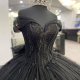 Black Ball Gown Off the Shoulder Quinceañera Dresses with Bow Knot