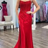 Arielle |Sheath Strapless Corset Satin Prom Dress with Slit