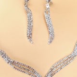 Silver Crystal Necklace Earrings Jewelry Set