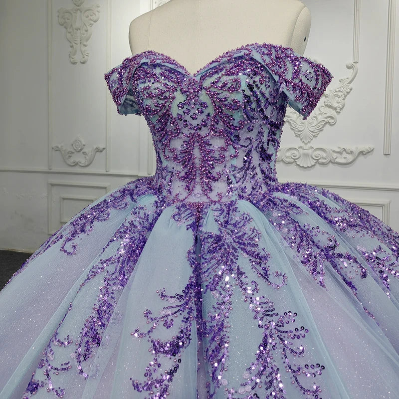 Quinceanera Dress Charming Off-the-shoulder Prom Dresses Appliques Lace Up Ball Gown with Sequins