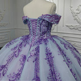 Quinceanera Dress Charming Off-the-shoulder Prom Dresses Appliques Lace Up Ball Gown with Sequins