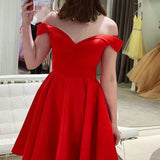 Uma |Red Off The Shoulder A Line Satin Homecoming Dress