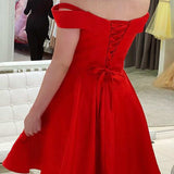 Uma |Red Off The Shoulder A Line Satin Homecoming Dress