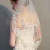 Two Tier Ivory Lace Short Bridal Veils Mid Length Wedding Veil