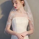 Two Tier Ivory Lace Short Bridal Veils Mid Length Wedding Veil