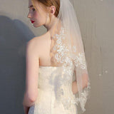 Two Tier Ivory Lace Short Bridal Veils Mid Length Wedding Veil