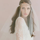 Traditional Drop Veil Blusher Wedding Veil with Crystal Headpiece