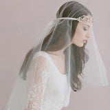 Traditional Drop Veil Blusher Wedding Veil with Crystal Headpiece