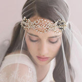 Traditional Drop Veil Blusher Wedding Veil with Crystal Headpiece