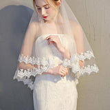 Two Tier Wedding Veils Hip Length Lace Hem Bridal Veil