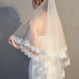 Two Tier Wedding Veils Hip Length Lace Hem Bridal Veil