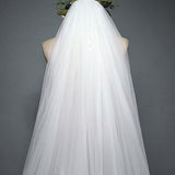 White Cathedral Veil with Blusher Lace Applique Long Wedding Veil