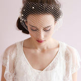 Vintage Ivory Mesh Birdcage Wedding Veils with Pearls