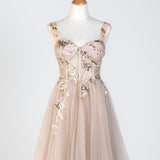 Corset Lace Floor Length Tulle Applique Prom Dress