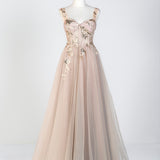 Corset Lace Floor Length Tulle Applique Prom Dress