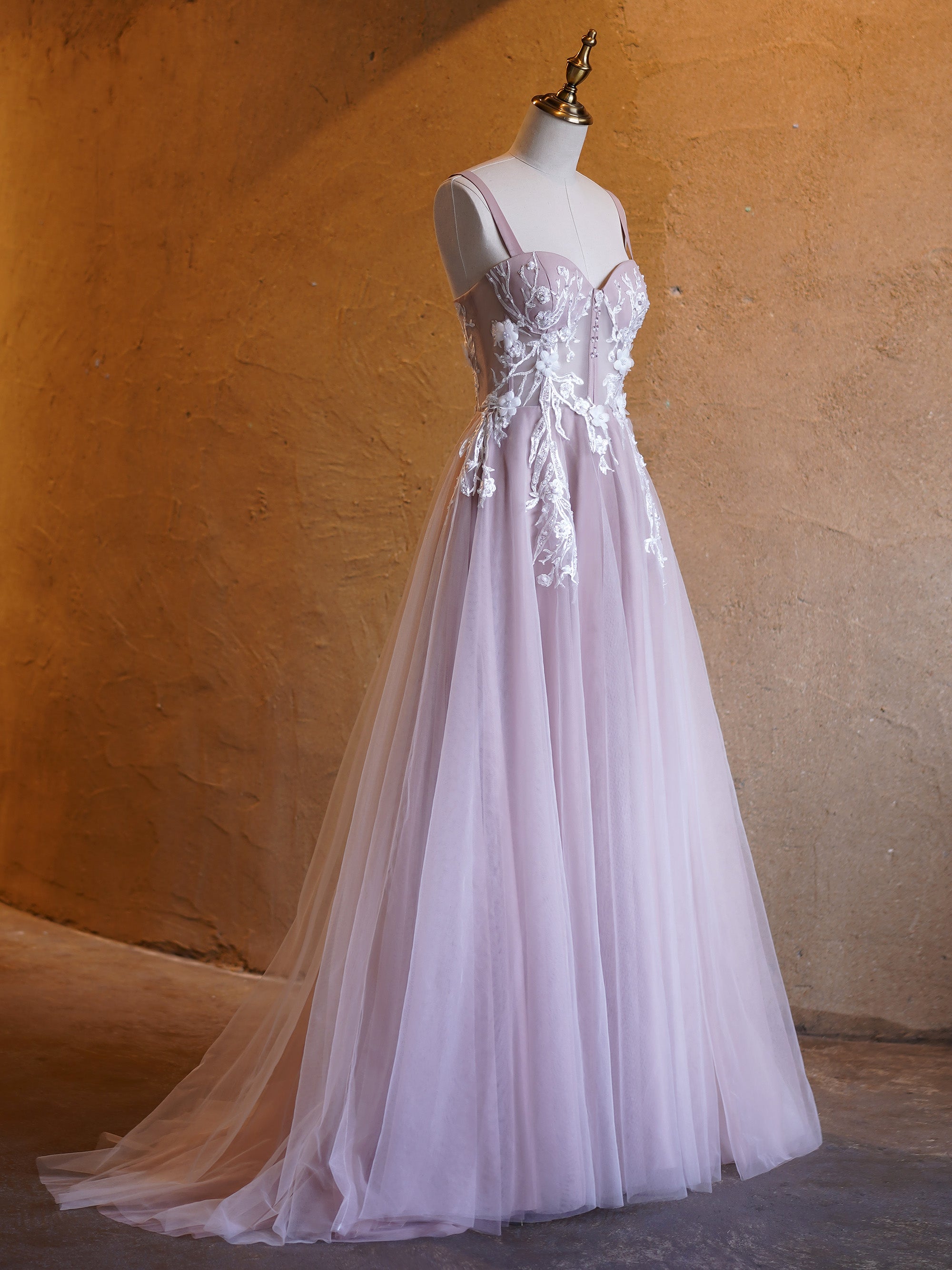 Felicity |Lavender A-line Sweetheart Neckline Tulle Sweep Train Prom Dress