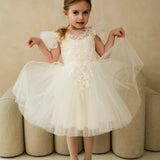 Emma Appliqued Tulle Floral Girl Dress