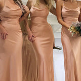 Dusty Rose Satin Sheath Lace-Up Back Bridesmaid Dress