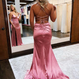 Allie |Mermaid Spaghetti Straps Satin Prom Dress with Slit