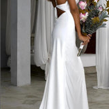 Mermaid Satin White Sweep Train Spaghetti Straps Wedding Dress