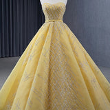 Quinceanera Dress Elegant Yellow Strapless Sequins Ball Gown Lace Up Pleated Evening Dress