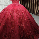 Quinceanera Dress Exquisite Red Pearls Sleeveless Quinceanera Dresses 3D Appliques Party Dresses