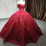 Quinceanera Dress Exquisite Red Pearls Sleeveless Quinceanera Dresses 3D Appliques Party Dresses